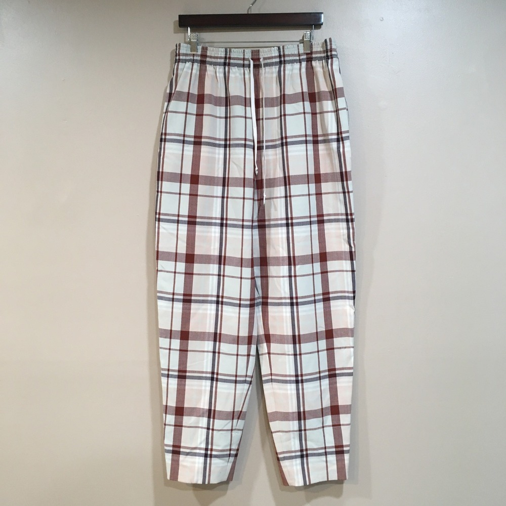 Aritzia Wilfred Soleste Plaid Trouser Pant Womens L Brown Cream Tapered Academia